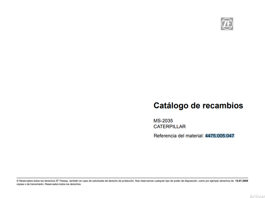 Catalogo de Recambios Eje Delantero ZF MS-2035 - 4475.005.047