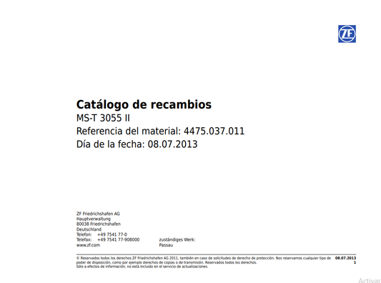 Catalogo de Recambios Eje Delantero ZF MS-T 3055 II - 4475.037.011