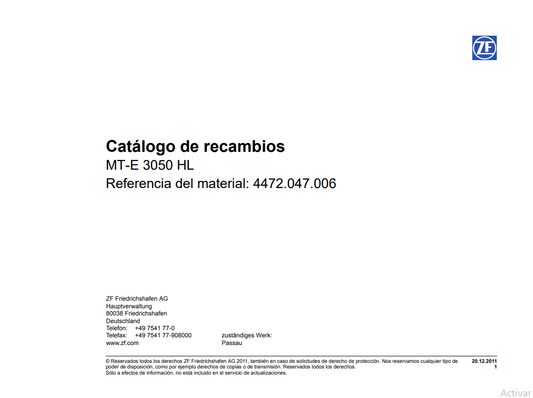 Catalogo de Recambios Eje Trasero ZF MT-E 3050 HL - 4472.047.006