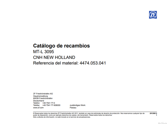Catalogo de Recambios Eje Delantero ZF MT-L 3095 CNH NEW HOLLAND - 4474.053.041