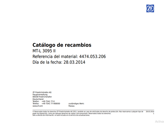 Catalogo de Recambios Eje Delantero ZF MT-L 3095 II - 4474.053.206