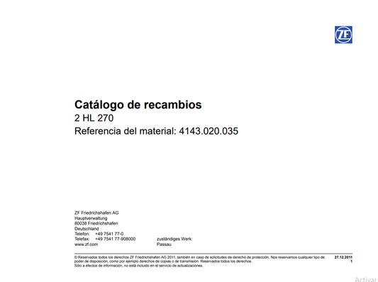 Catalogo de Recambios Eje Trasero ZF 2 HL 270 - 4143.202.035