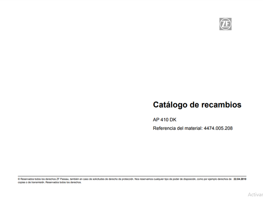 Catalogo de Recambios Eje Trasero ZF AP 410 DK - 4474.005.208