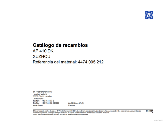 Catalogo de Recambios Eje Trasero ZF AP 410 DK XUZHOU - 4474.005.212