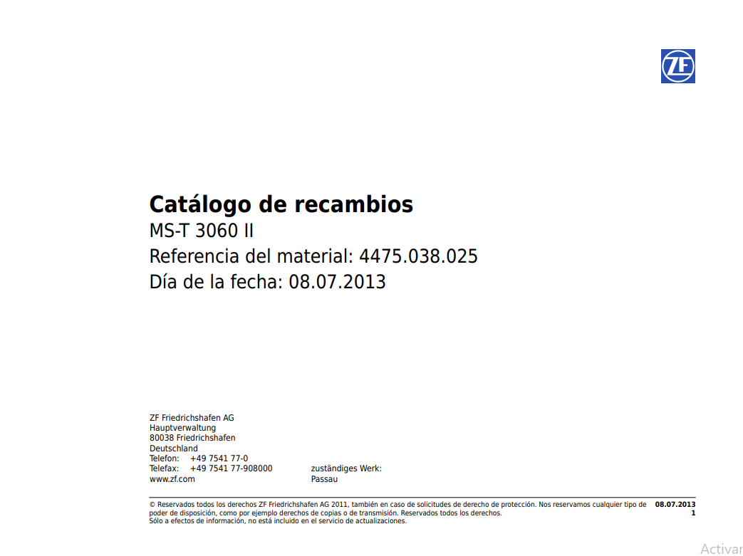 Catalogo de Recambios Eje Trasero ZF MS-T 3060 II - 4475.038.025