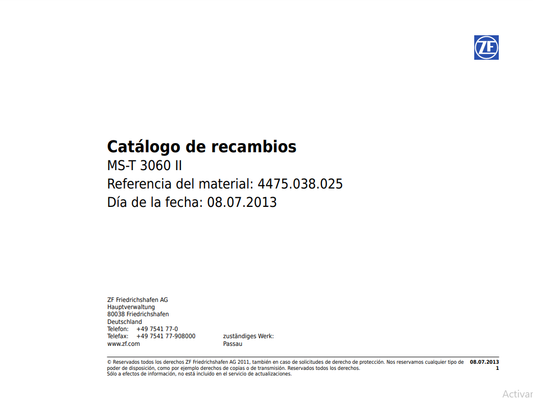 Catalogo de Recambios Eje Trasero ZF MS-T 3060 II - 4475.038.025