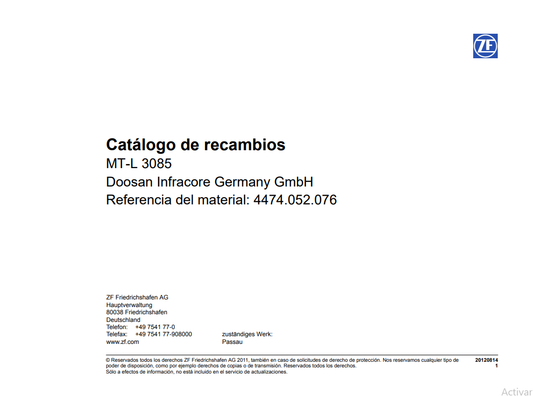 Catalogo de Recambios Eje Trasero ZF MT-L 3085 - DOOSAN - 4474.052.076