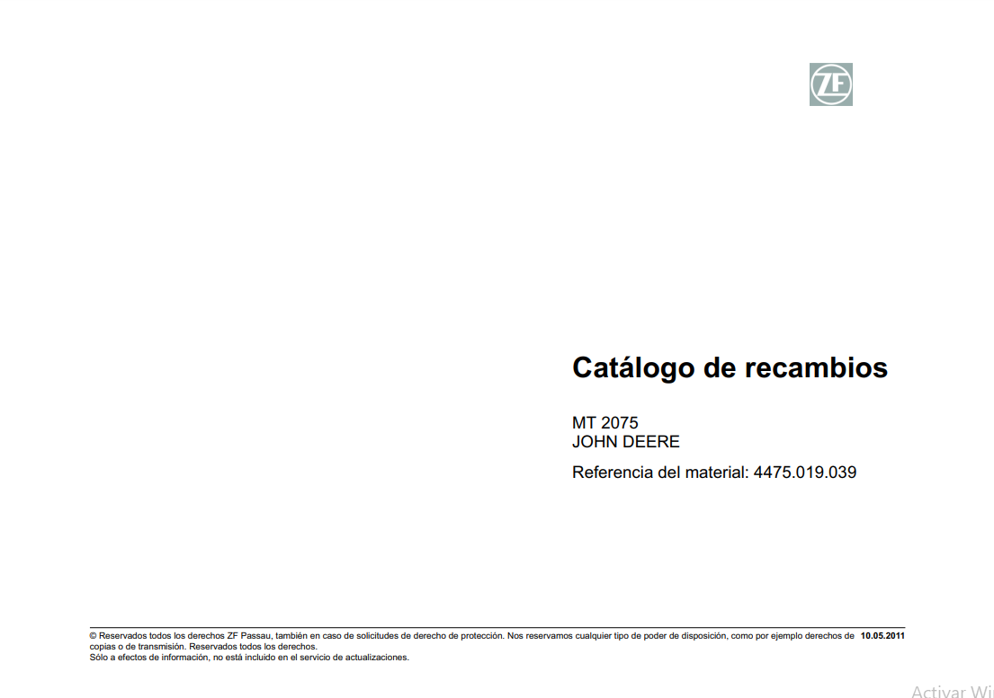 Catalogo de Recambios Eje Trasero ZF MT 2075 JOHN DEERE - 4475.019.039