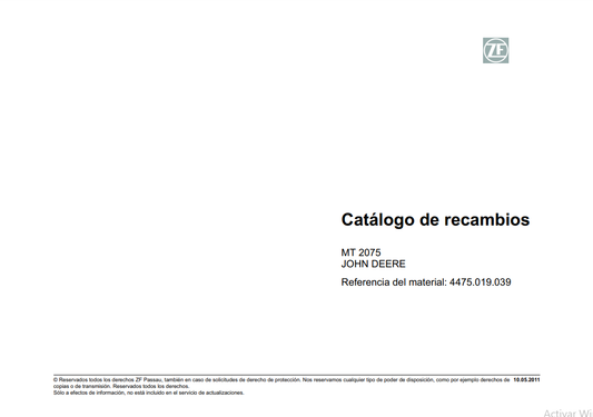 Catalogo de Recambios Eje Trasero ZF MT 2075 JOHN DEERE - 4475.019.039