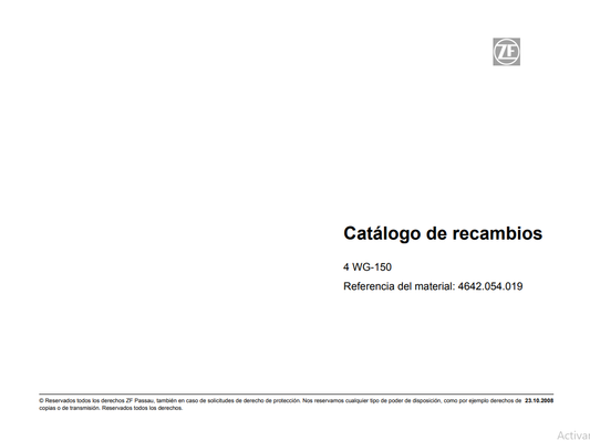 Catalogo de Recambios Servotransmisión ZF 4 WG-150 - 4642.054.019