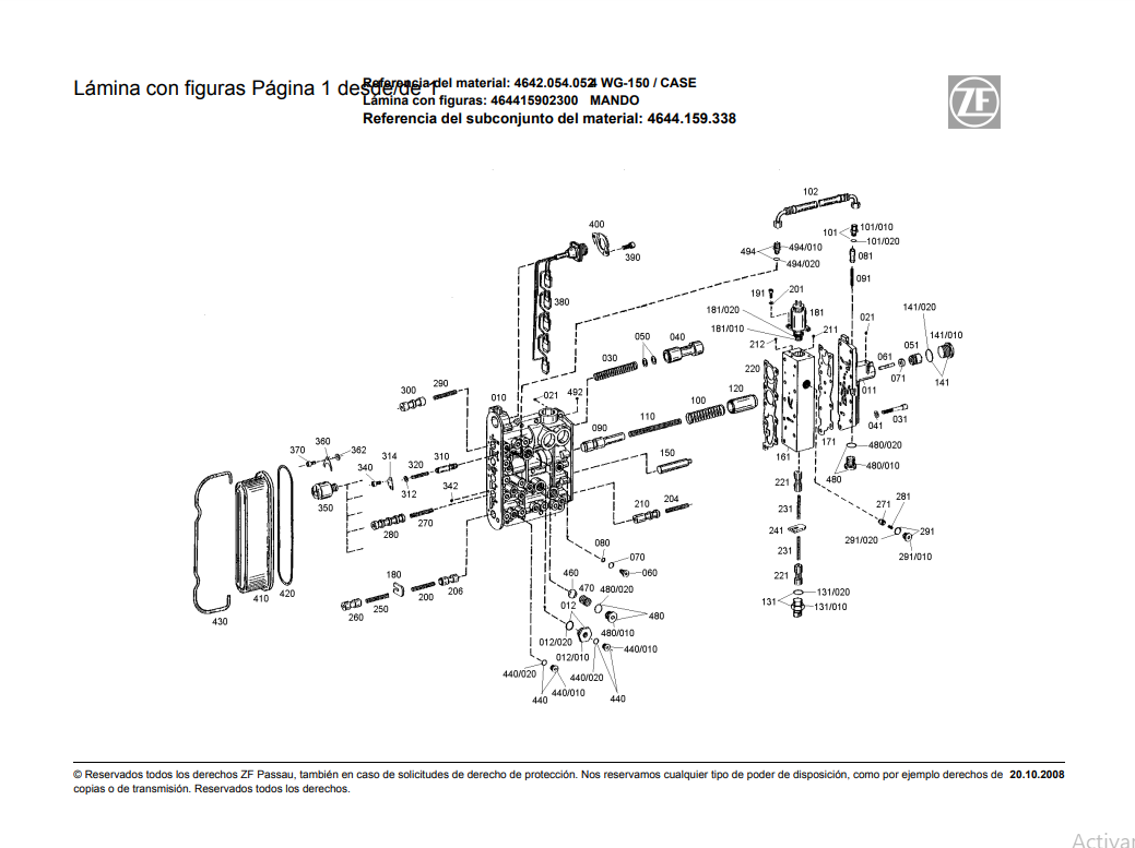 Catalogo de Recambios Servotransmisión ZF 4 WG-150 CASE - 4642.054.052