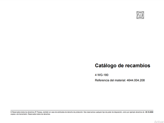 Catalogo de Recambios Servotransmisión ZF 4 WG-180 - 4644.004.208