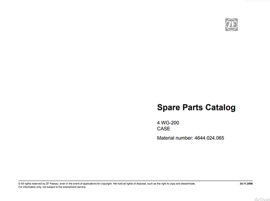 Catalogo de Recambios Servotransmisión ZF 4 WG-200 CASE - 4644.024.065