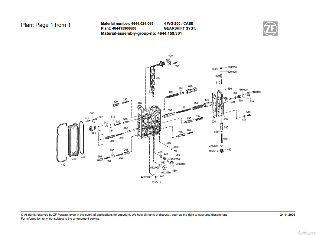 Catalogo de Recambios Servotransmisión ZF 4 WG-200 CASE - 4644.024.065