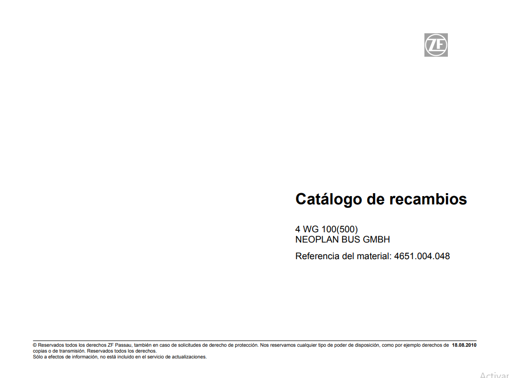 Catalogo de Recambios Servotransmisión ZF 4 WG 100(500) NEOPLAN BUS - 4651.004.048