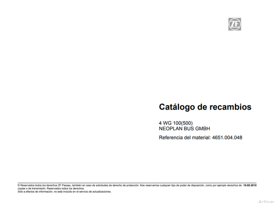 Catalogo de Recambios Servotransmisión ZF 4 WG 100(500) NEOPLAN BUS - 4651.004.048