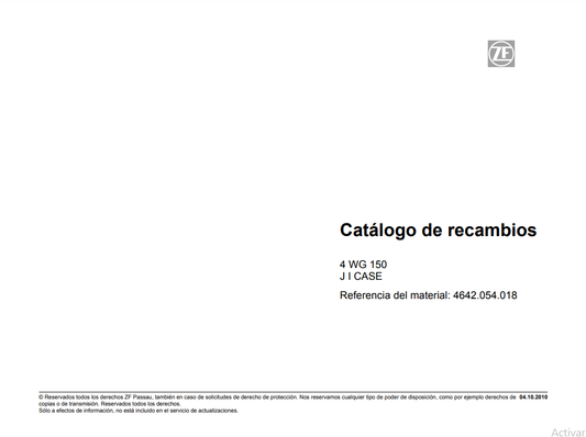 Catalogo de Recambios Servotransmisión ZF 4 WG 150 JI CASE - 4642.054.018