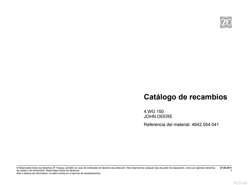 Catalogo de Recambios Servotransmisión ZF 4 WG 150 JOHN DEERE - 4642.054.041