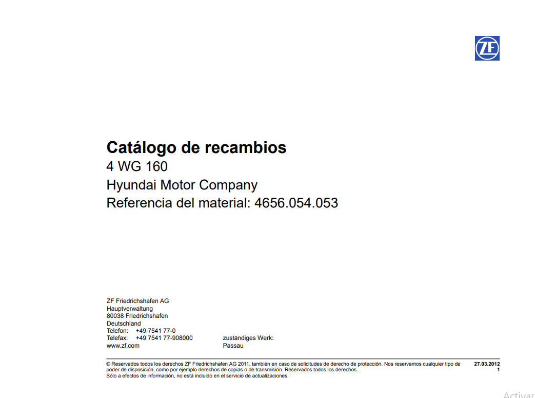 Catalogo de Recambios Servotransmisión ZF 4 WG 160 HYUNDAI - 4656.054.053