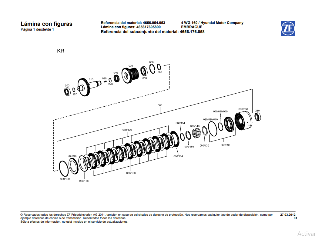 Catalogo de Recambios Servotransmisión ZF 4 WG 160 HYUNDAI - 4656.054.053