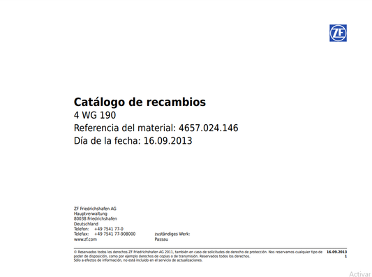 Catalogo de Recambios Servotransmisión ZF 4 WG 190 - 4657.024.146