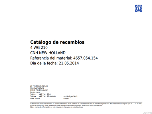 Catalogo de Recambios Servotransmisión ZF 4 WG 210 CNH-NEW HOLLAND - 4657.054.154