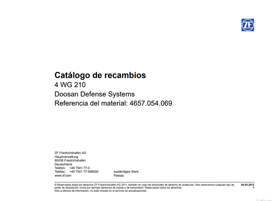 Catalogo de Recambios Servotransmisión ZF 4 WG 210 Doosan - 4657.054.069