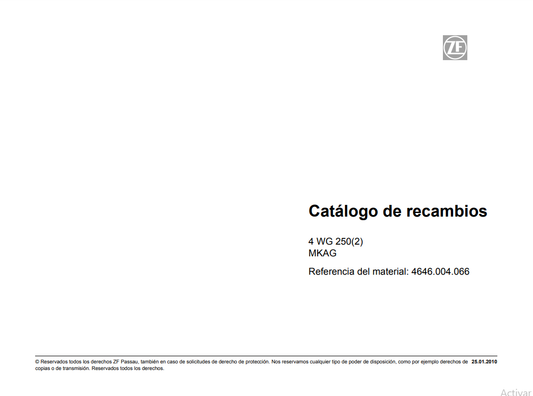 Catalogo de Recambios Servotransmisión ZF 4 WG 250(2) MKAG - 4646.004.066