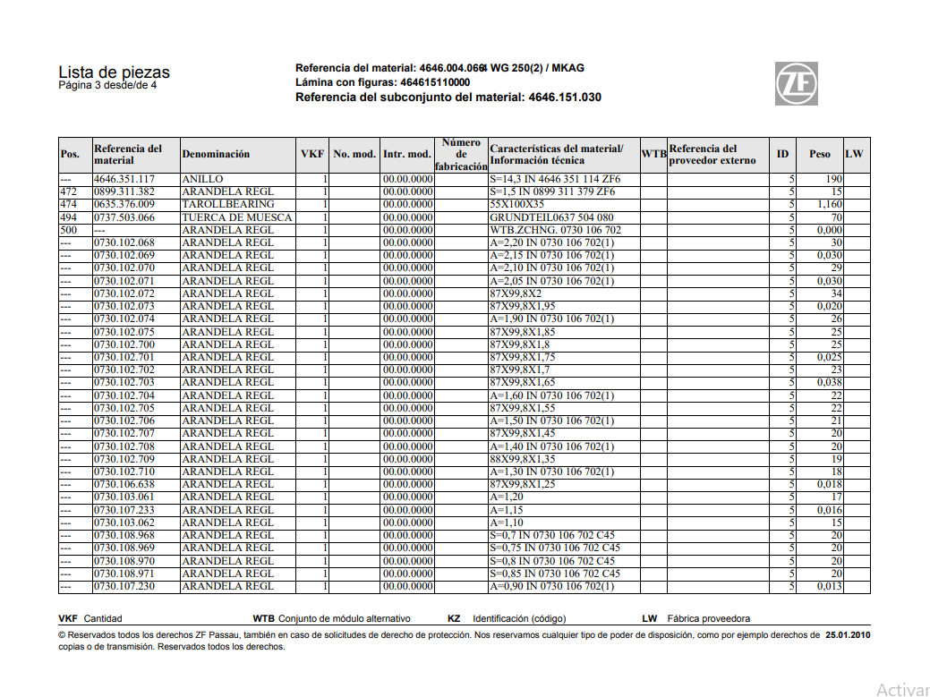 Catalogo de Recambios Servotransmisión ZF 4 WG 250(2) MKAG - 4646.004.066