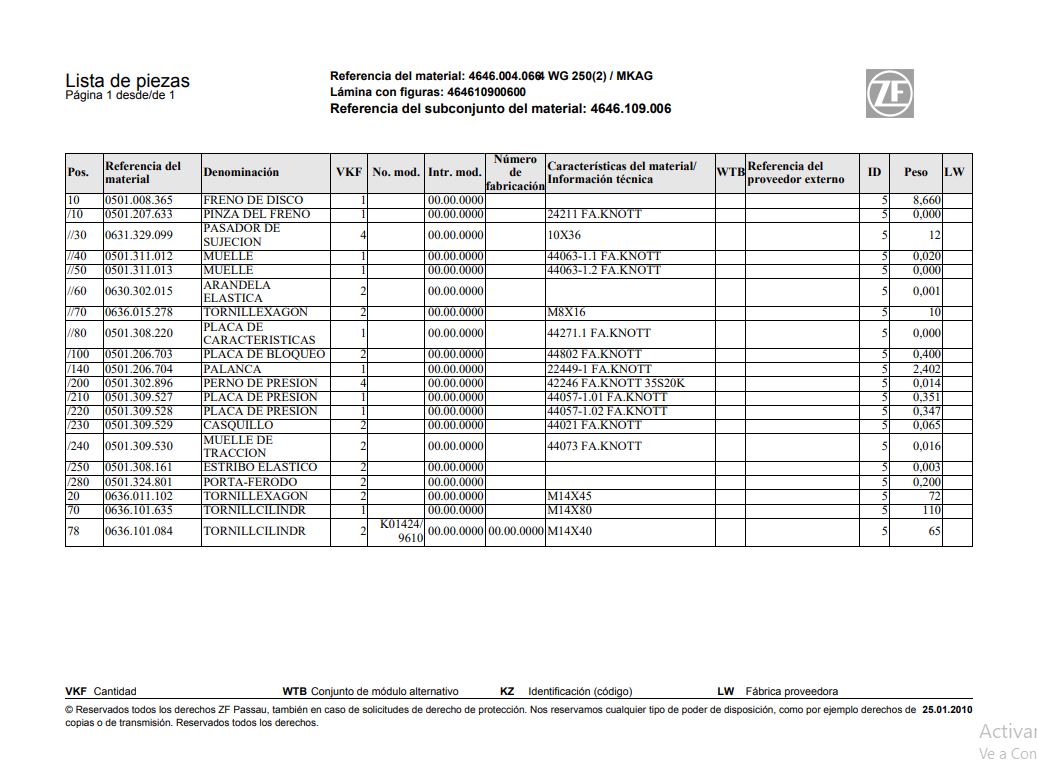 Catalogo de Recambios Servotransmisión ZF 4 WG 250(2) MKAG - 4646.004.066