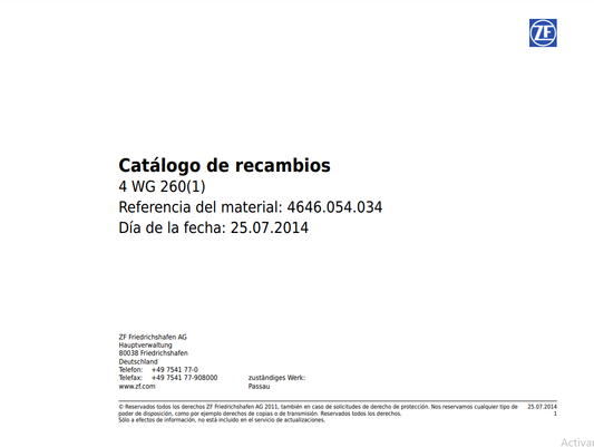 Catalogo de Recambios Servotransmisión ZF 4 WG 260(1) - 4646.054.034