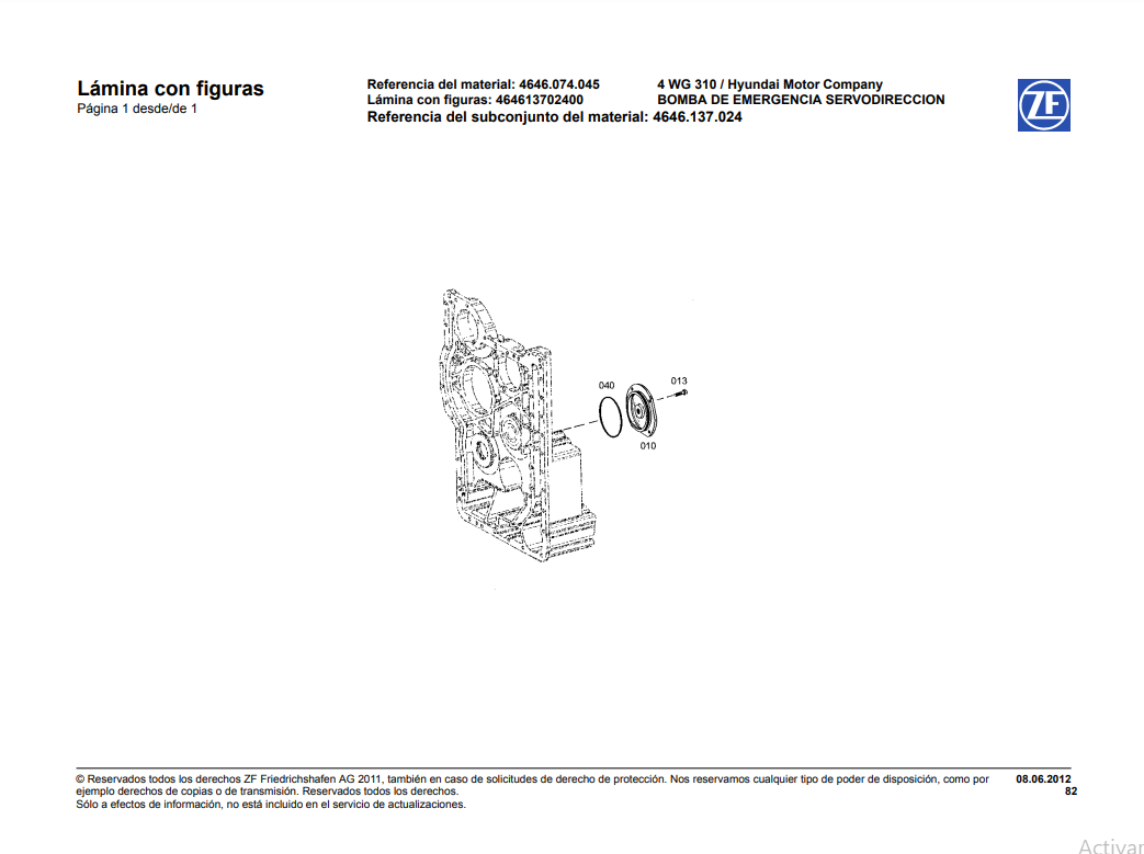 Catalogo de Recambios Servotransmisión ZF 4 WG 310 HYUNDAI - 4646.074.045