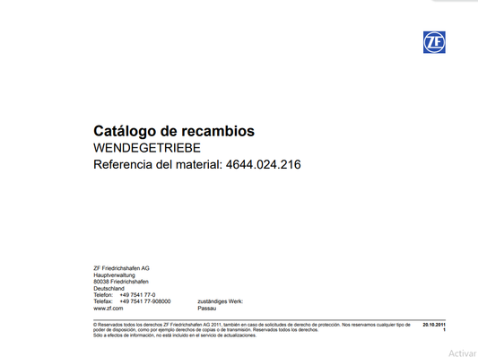 Catalogo de Recambios Servotransmisión ZF WENDEGETRIEBE - 4644.024.216