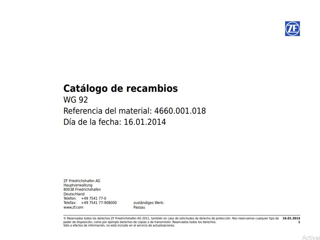 Catalogo de Recambios Servotransmisión ZF WG 92 - 4660.001.018