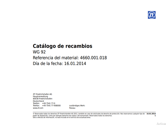 Catalogo de Recambios Servotransmisión ZF WG 92 - 4660.001.018
