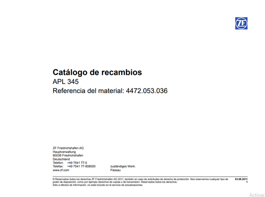 Catalogo de Recambios Transmisión ZF APL 345 - 4472.053.036