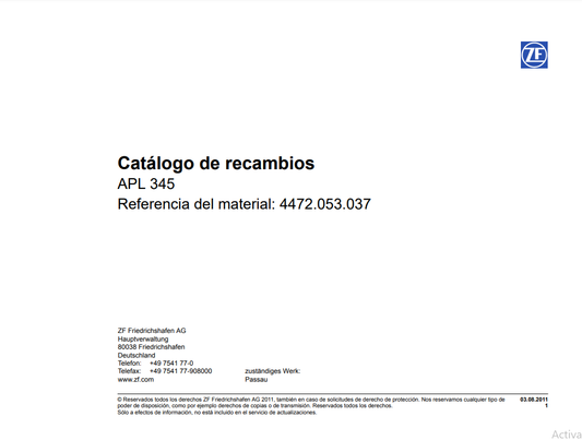 Catalogo de Recambios Transmisión ZF APL 345 - 4472.053.037