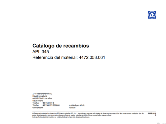 Catalogo de Recambios Transmisión ZF APL 345 - 4472.053.061