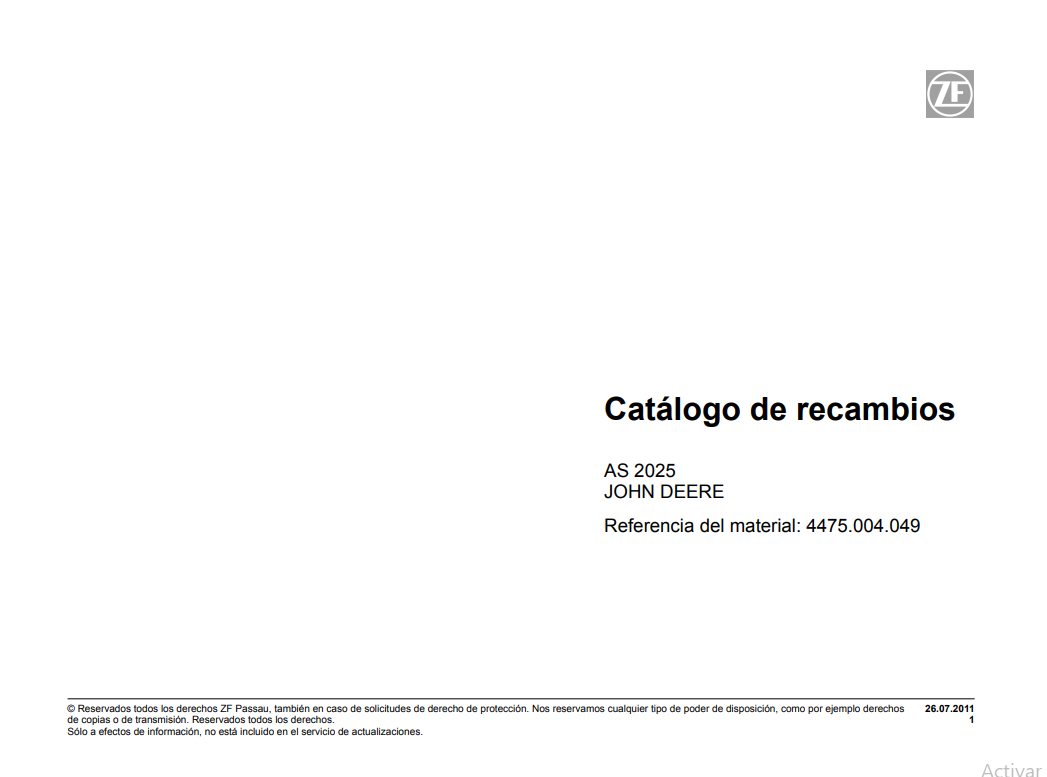 Catalogo de Recambios Transmisión ZF AS 2025 JOHN DEERE - 4475.004.049