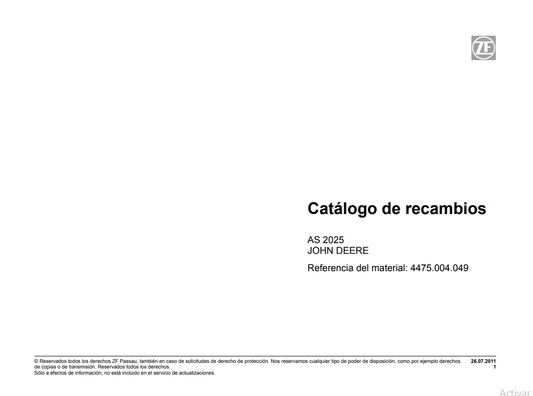 Catalogo de Recambios Transmisión ZF AS 2025 JOHN DEERE - 4475.004.049