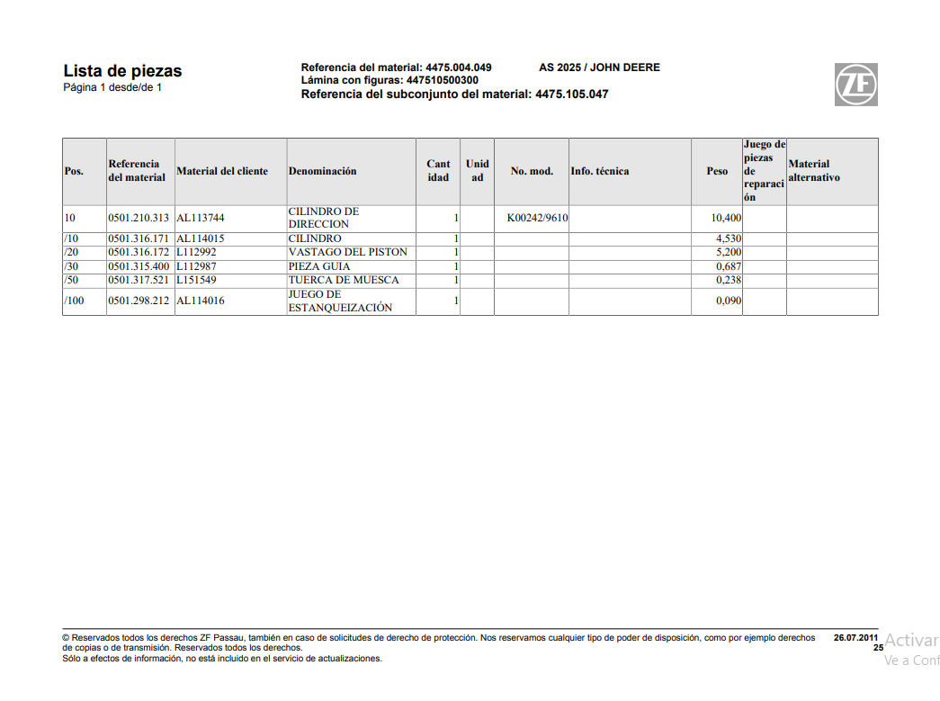 Catalogo de Recambios Transmisión ZF AS 2025 JOHN DEERE - 4475.004.049
