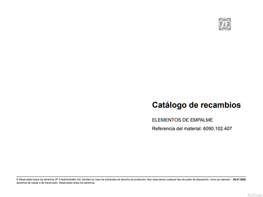 Catalogo de Recambios Transmisión ZF ELEMENTOS DE EMPALME - 6090.102.407