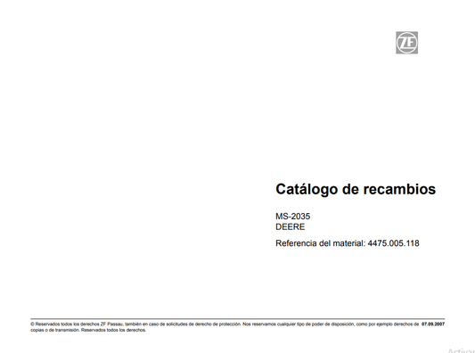 Catalogo de Recambios Transmisión ZF MS 2035 DEERE - 4475.005.118