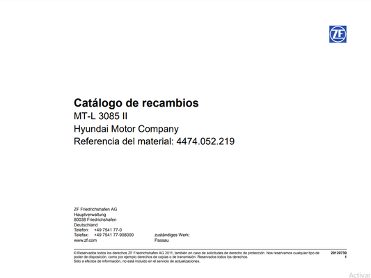 Catalogo de Recambios Transmisión ZF MT-L 3085 II HYUNDAI - 4474.052.219