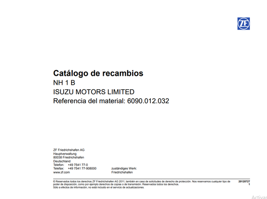 Catalogo de Recambios Transmisión ZF NH 1 B ISUZU - 6090.012.032
