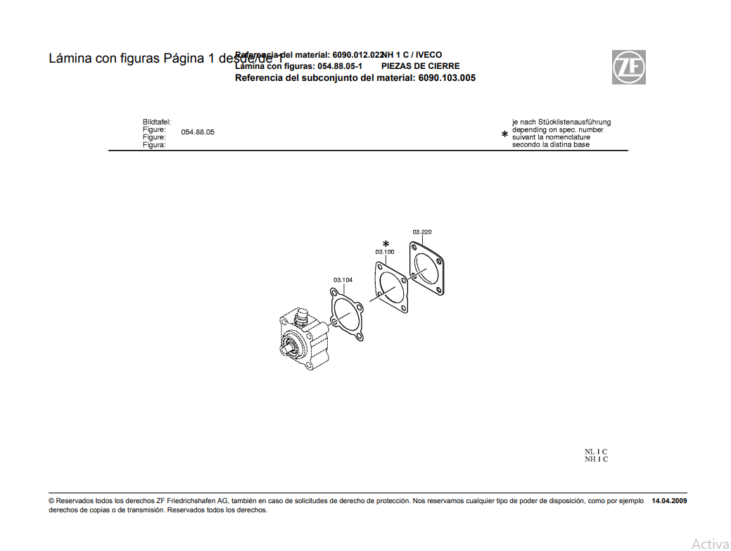 Catalogo de Recambios Transmisión ZF NH 1 C IVECO - 6090.012.022