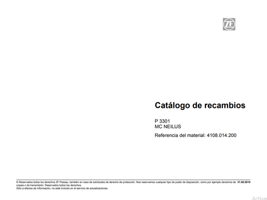 Catalogo de Recambios Transmisión ZF P 3301 MC NEILUS - 4108.014.200