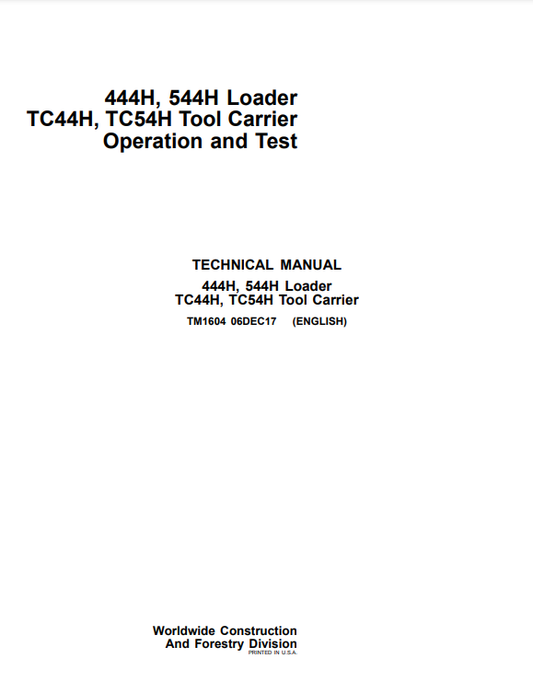 Manual Operación y Prueba Cargador John Deere 444H, 544H , TC44H, TC54H