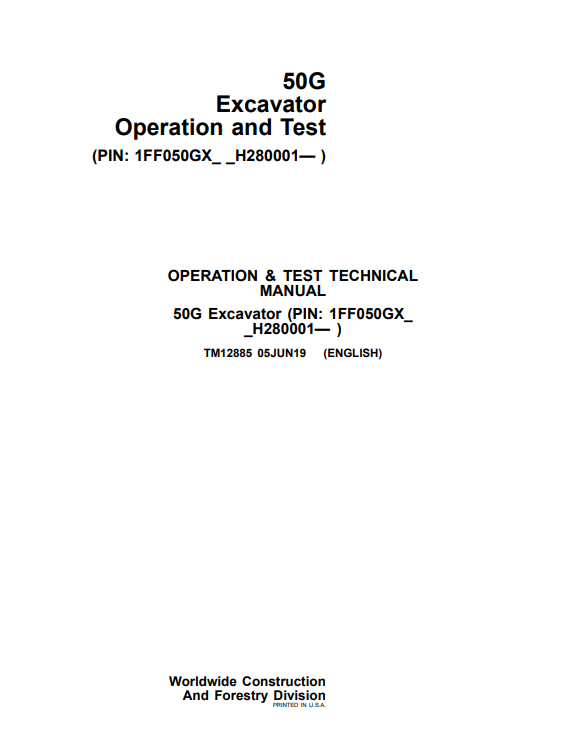 Manual Operación y Prueba Excavadora John Deere 50G