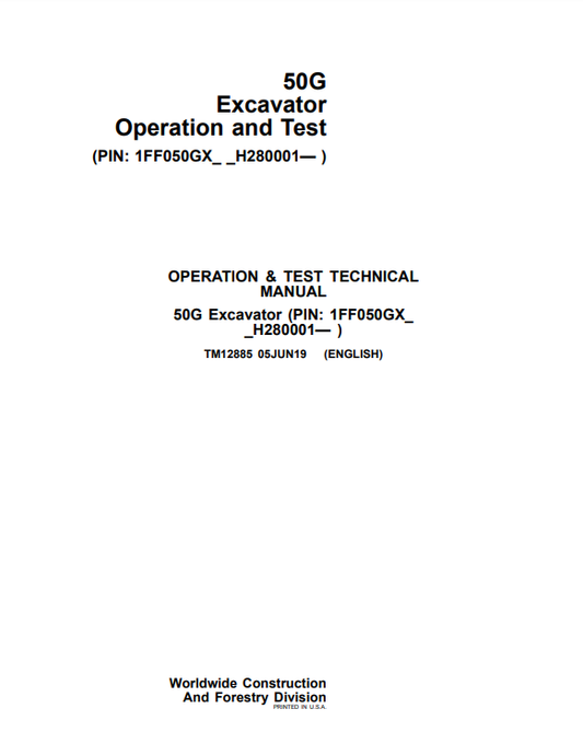 Manual Operación y Prueba Excavadora John Deere 50G
